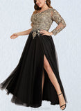 Jessica A-line One Shoulder Floor-Length Lace Tulle Evening Dress With Sequins UKP0020839