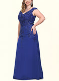 Selena Sheath/Column V-Neck Floor-Length Chiffon Lace Evening Dress With Sequins UKP0020840