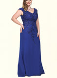 Selena Sheath/Column V-Neck Floor-Length Chiffon Lace Evening Dress With Sequins UKP0020840