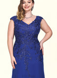 Selena Sheath/Column V-Neck Floor-Length Chiffon Lace Evening Dress With Sequins UKP0020840