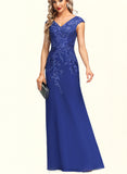 Selena Sheath/Column V-Neck Floor-Length Chiffon Lace Evening Dress With Sequins UKP0020840