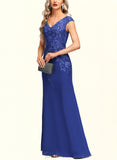 Selena Sheath/Column V-Neck Floor-Length Chiffon Lace Evening Dress With Sequins UKP0020840