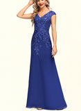 Selena Sheath/Column V-Neck Floor-Length Chiffon Lace Evening Dress With Sequins UKP0020840