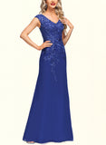 Selena Sheath/Column V-Neck Floor-Length Chiffon Lace Evening Dress With Sequins UKP0020840