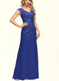 Selena Sheath/Column V-Neck Floor-Length Chiffon Lace Evening Dress With Sequins UKP0020840