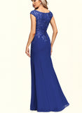 Selena Sheath/Column V-Neck Floor-Length Chiffon Lace Evening Dress With Sequins UKP0020840