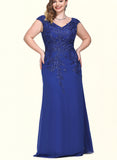 Selena Sheath/Column V-Neck Floor-Length Chiffon Lace Evening Dress With Sequins UKP0020840