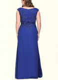 Selena Sheath/Column V-Neck Floor-Length Chiffon Lace Evening Dress With Sequins UKP0020840