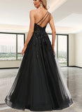 Roberta A-line One Shoulder Floor-Length Lace Tulle Prom Dresses With Sequins UKP0020842