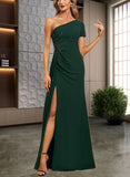 Amira Trumpet/Mermaid One Shoulder Floor-Length Chiffon Evening Dress With Pleated Appliques Lace Sequins UKP0020843