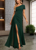 Amira Trumpet/Mermaid One Shoulder Floor-Length Chiffon Evening Dress With Pleated Appliques Lace Sequins UKP0020843