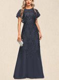 Ayla A-line Scoop Floor-Length Lace Tulle Evening Dress With Sequins UKP0020845