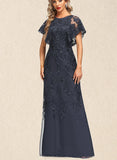 Ayla A-line Scoop Floor-Length Lace Tulle Evening Dress With Sequins UKP0020845