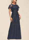 Ayla A-line Scoop Floor-Length Lace Tulle Evening Dress With Sequins UKP0020845