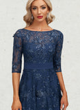 Cecilia A-line Boat Neck Illusion Tea-Length Chiffon Lace Cocktail Dress With Sequins UKP0020846