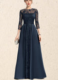 Brylee A-line Scoop Illusion Floor-Length Lace Satin Evening Dress With Sequins UKP0020848