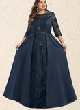 Brylee A-line Scoop Illusion Floor-Length Lace Satin Evening Dress With Sequins UKP0020848