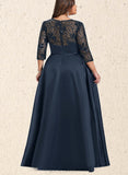 Brylee A-line Scoop Illusion Floor-Length Lace Satin Evening Dress With Sequins UKP0020848