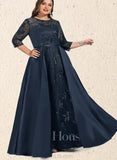 Brylee A-line Scoop Illusion Floor-Length Lace Satin Evening Dress With Sequins UKP0020848