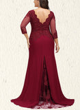 Esme Trumpet/Mermaid V-Neck Sweep Train Chiffon Lace Evening Dress With Sequins UKP0020849