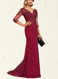 Esme Trumpet/Mermaid V-Neck Sweep Train Chiffon Lace Evening Dress With Sequins UKP0020849