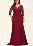 Esme Trumpet/Mermaid V-Neck Sweep Train Chiffon Lace Evening Dress With Sequins UKP0020849