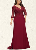 Esme Trumpet/Mermaid V-Neck Sweep Train Chiffon Lace Evening Dress With Sequins UKP0020849