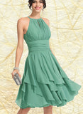 Katherine A-line Scoop Knee-Length Chiffon Cocktail Dress With Cascading Ruffles Ruffle UKP0020850