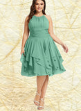 Katherine A-line Scoop Knee-Length Chiffon Cocktail Dress With Cascading Ruffles Ruffle UKP0020850