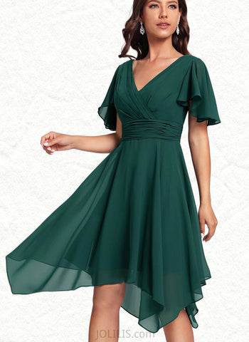 Melany A-line V-Neck Asymmetrical Chiffon Cocktail Dress UKP0020851