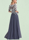 Karlee A-line V-Neck Floor-Length Chiffon Lace Evening Dress UKP0020852