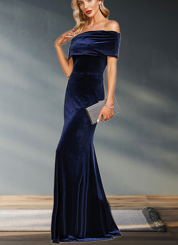 Harley Sheath/Column Off the Shoulder Floor-Length Velvet Evening Dress UKP0020854