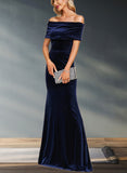 Harley Sheath/Column Off the Shoulder Floor-Length Velvet Evening Dress UKP0020854