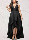 Pat A-line V-Neck Asymmetrical Satin Evening Dress UKP0020855