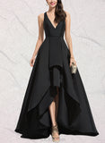 Pat A-line V-Neck Asymmetrical Satin Evening Dress UKP0020855