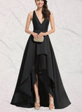 Pat A-line V-Neck Asymmetrical Satin Evening Dress UKP0020855