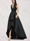 Pat A-line V-Neck Asymmetrical Satin Evening Dress UKP0020855