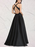 Pat A-line V-Neck Asymmetrical Satin Evening Dress UKP0020855