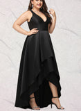 Pat A-line V-Neck Asymmetrical Satin Evening Dress UKP0020855