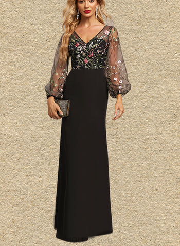 Melany Sheath/Column V-Neck Illusion Floor-Length Chiffon Lace Evening Dress UKP0020856