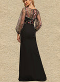 Melany Sheath/Column V-Neck Illusion Floor-Length Chiffon Lace Evening Dress UKP0020856