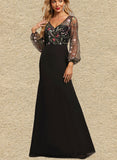 Melany Sheath/Column V-Neck Illusion Floor-Length Chiffon Lace Evening Dress UKP0020856