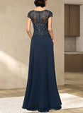 Maggie A-line Scoop Illusion Floor-Length Chiffon Lace Evening Dress With Sequins UKP0020857