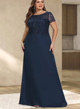 Maggie A-line Scoop Illusion Floor-Length Chiffon Lace Evening Dress With Sequins UKP0020857