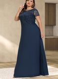 Maggie A-line Scoop Illusion Floor-Length Chiffon Lace Evening Dress With Sequins UKP0020857