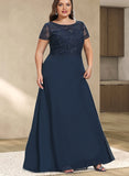 Maggie A-line Scoop Illusion Floor-Length Chiffon Lace Evening Dress With Sequins UKP0020857