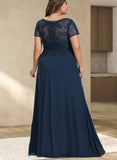 Maggie A-line Scoop Illusion Floor-Length Chiffon Lace Evening Dress With Sequins UKP0020857