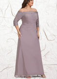 Caitlin Sheath/Column Off the Shoulder Floor-Length Chiffon Lace Evening Dress With Pleated UKP0020860