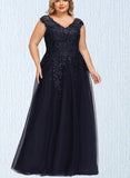 Campbell A-line V-Neck Floor-Length Lace Tulle Evening Dress With Sequins UKP0020861