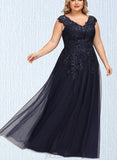 Campbell A-line V-Neck Floor-Length Lace Tulle Evening Dress With Sequins UKP0020861